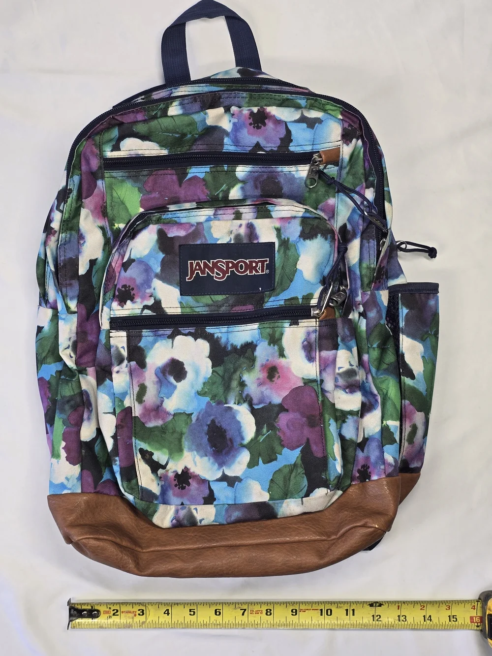 JanSport Floral Watercolor Backpack with Faux Leather Base